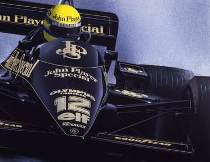 Ayrton Senna wins his first Grand Prix, driving in the iconic John Player Special Lotus 97t with Renault V6 engine at Estoril (Portugal) 1985